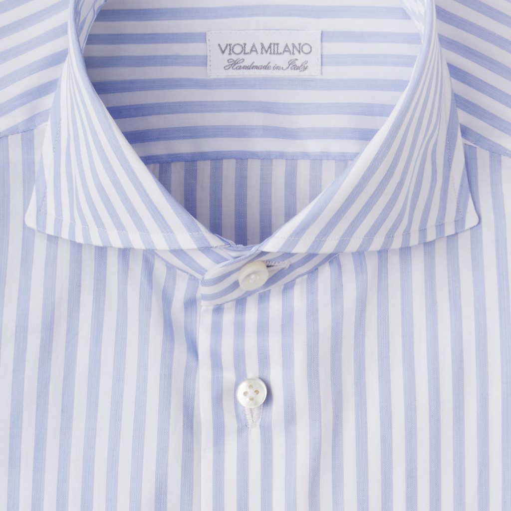 Classic Stripe Cut-away Collar Dress Shirt - Blue/White | Viola Milano
