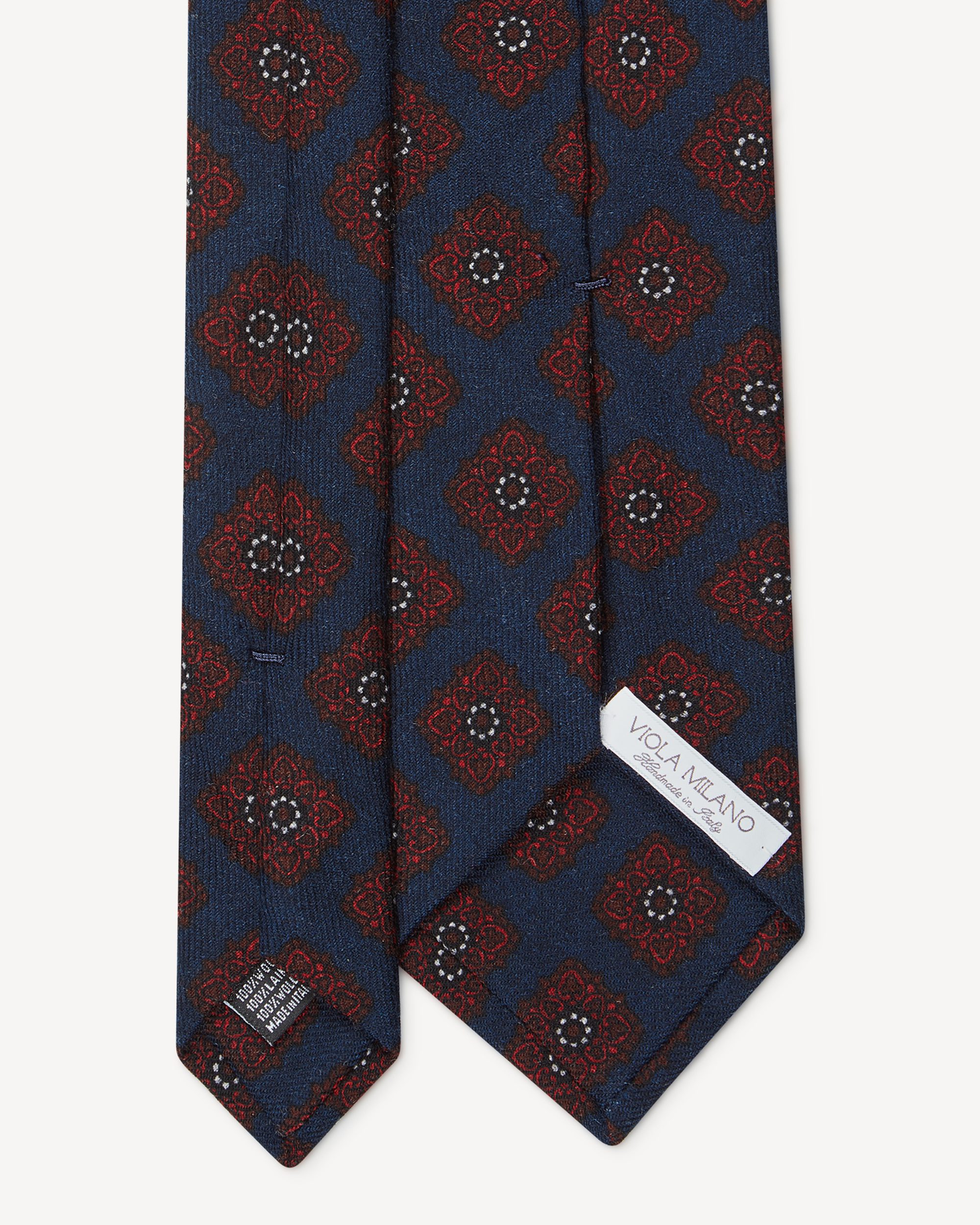 Wool Print Tie in Brown/Blue/Red Medallion