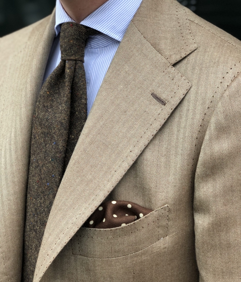 Woven Donegal Wool Untipped Tie - Brown | Viola Milano