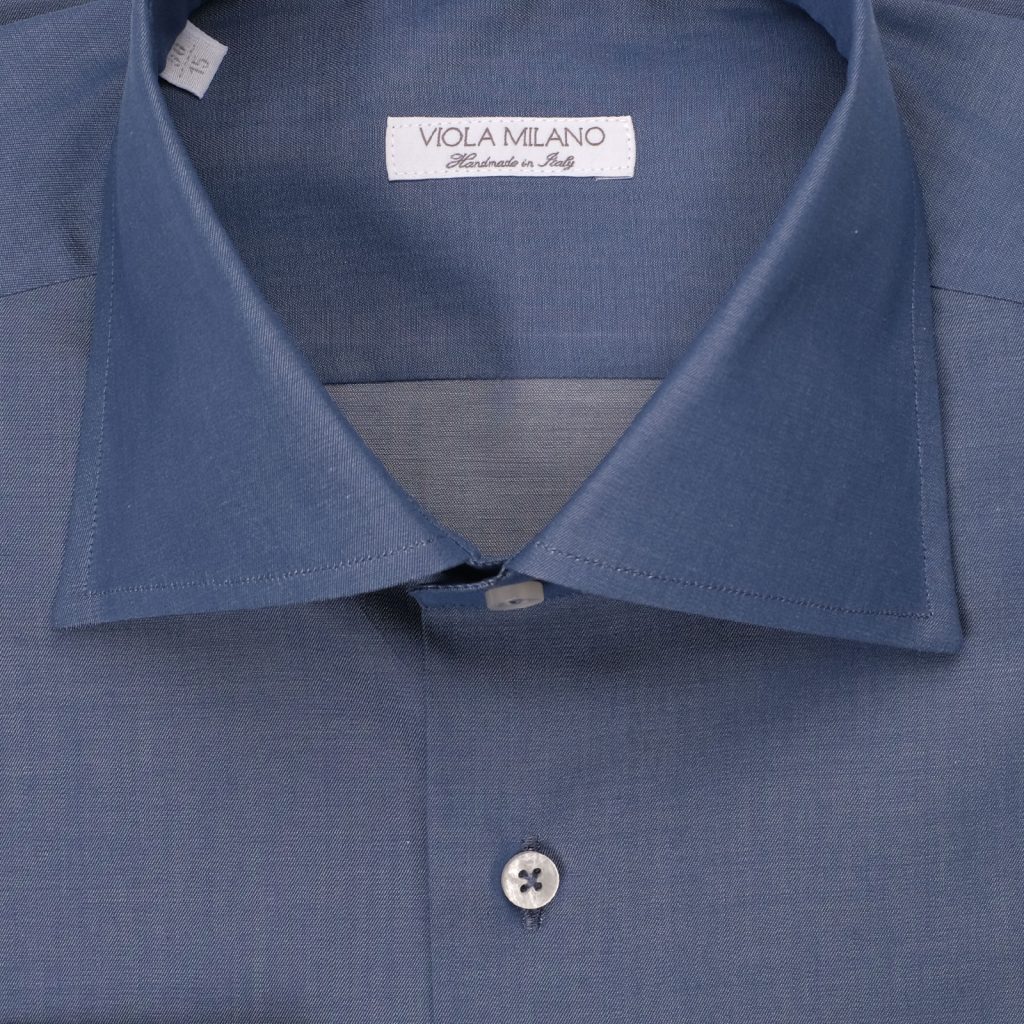 Classic Italian Denim Cut-Away Collar Dress Shirt - Viola Milano