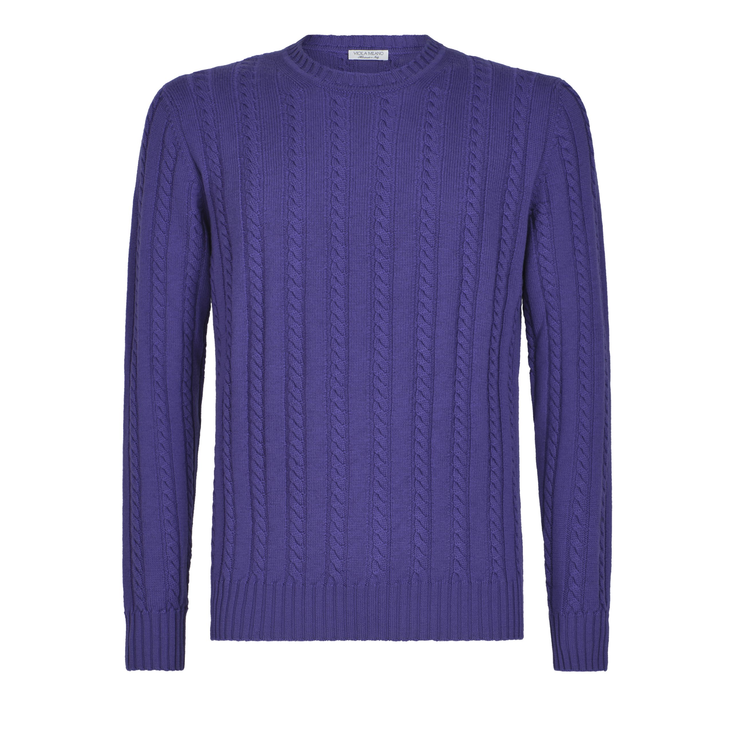 Cable Knit Lambswool Sweater - Purple | Viola Milano