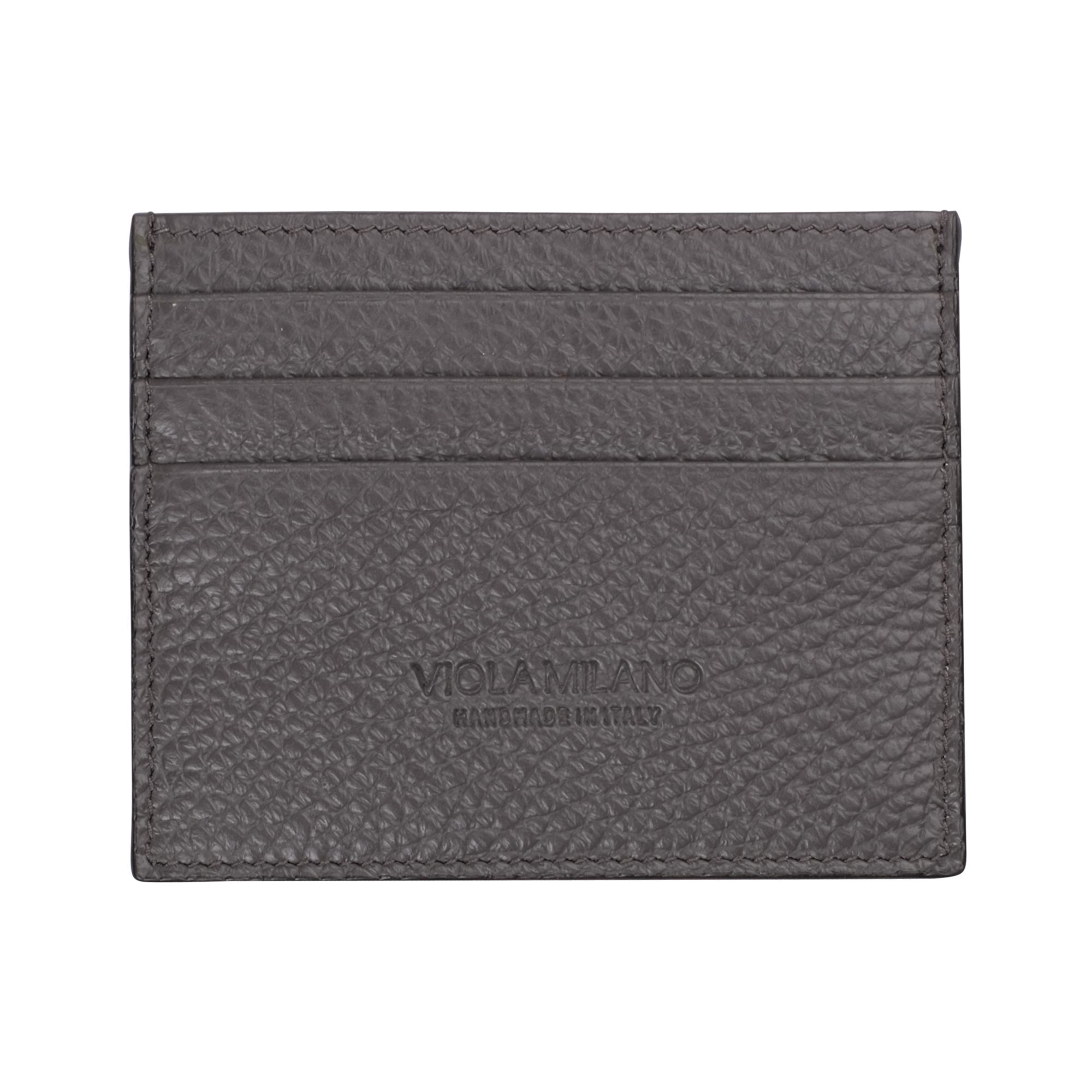 Grain Leather Credit Card Holder - Grey | Viola Milano