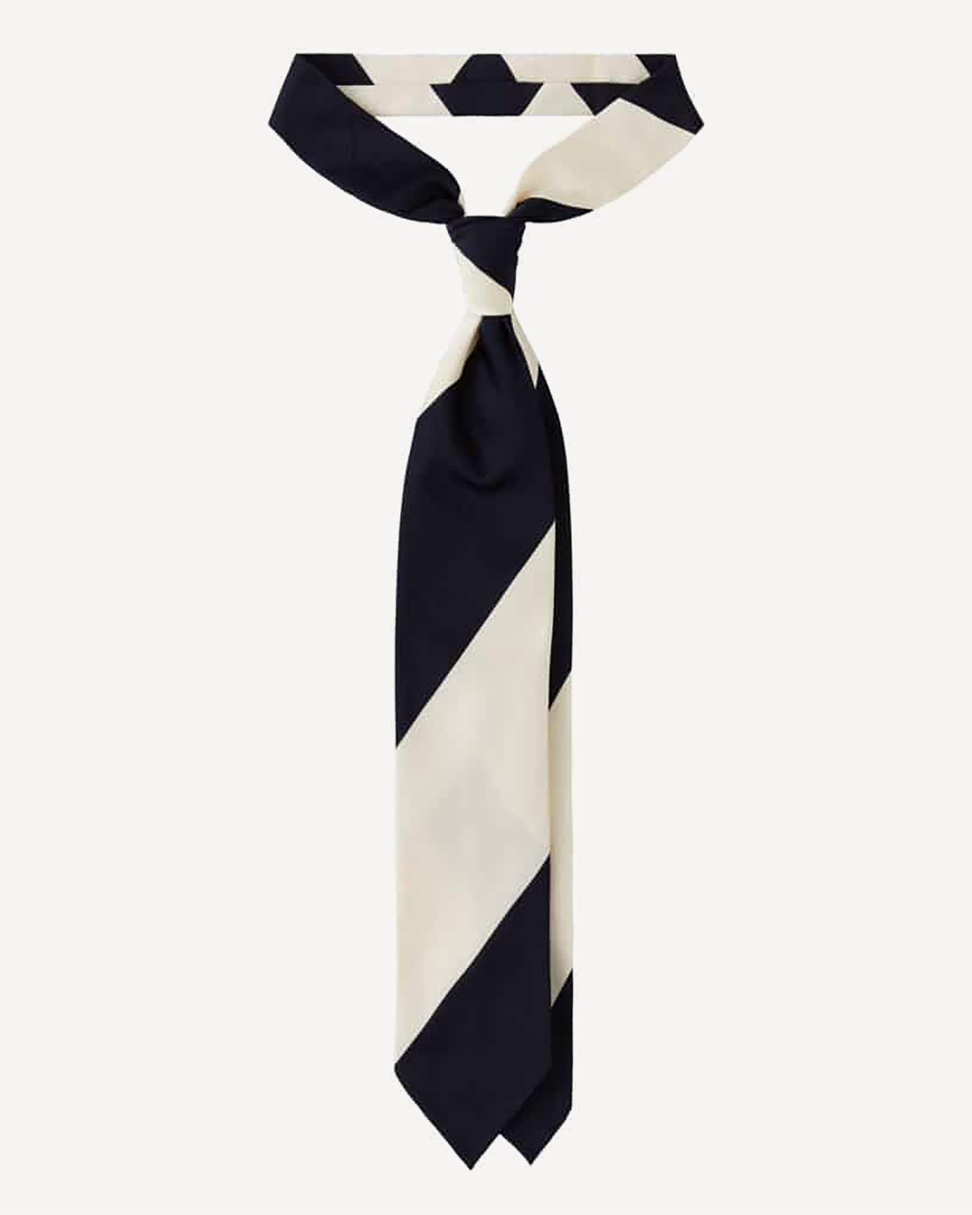 Block Stripe Handrolled Woven Silk Jacquard Tie - Navy/Ivory • Viola Milano