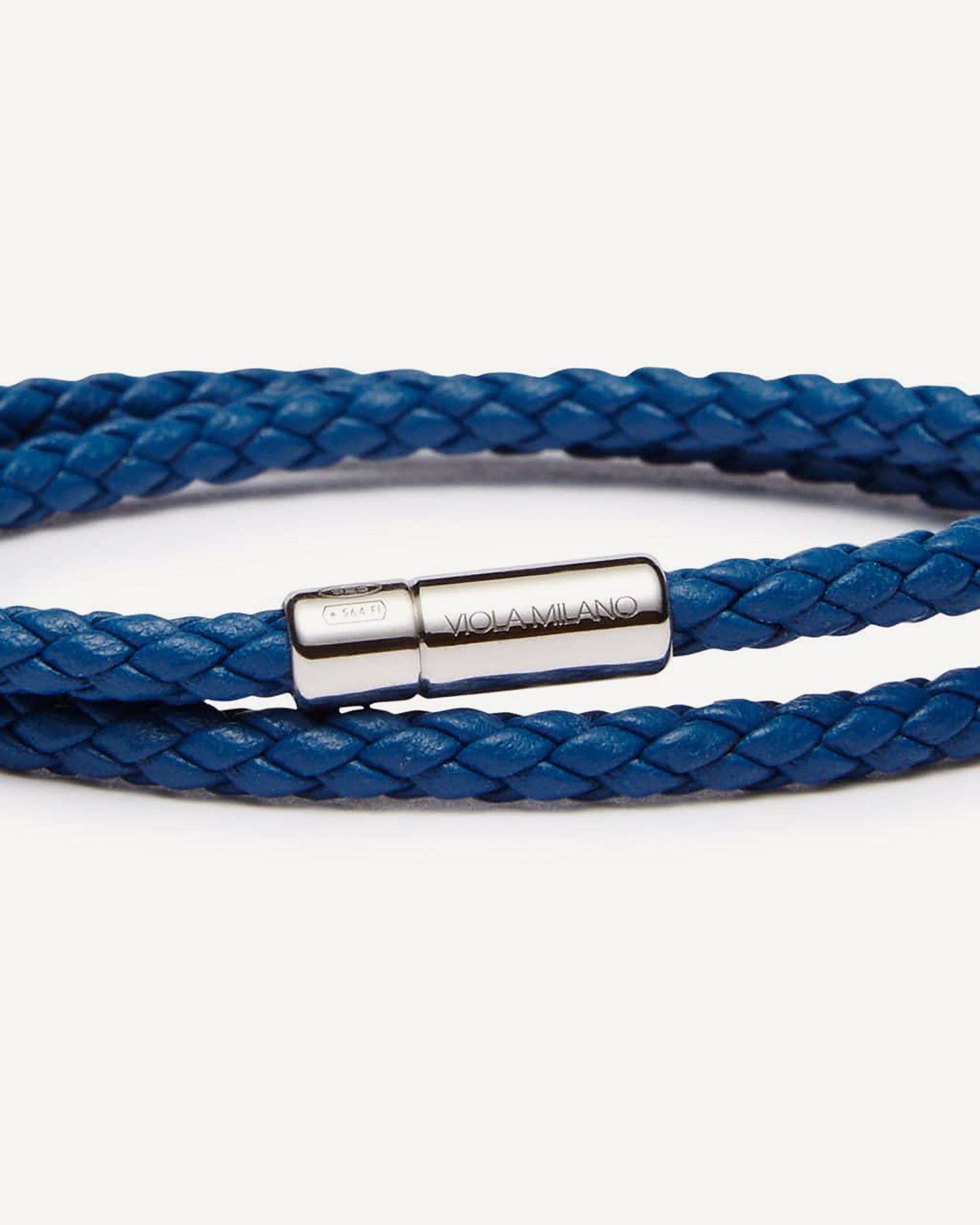 Blue - Double Braided Italian Leather bracelet • Viola Milano