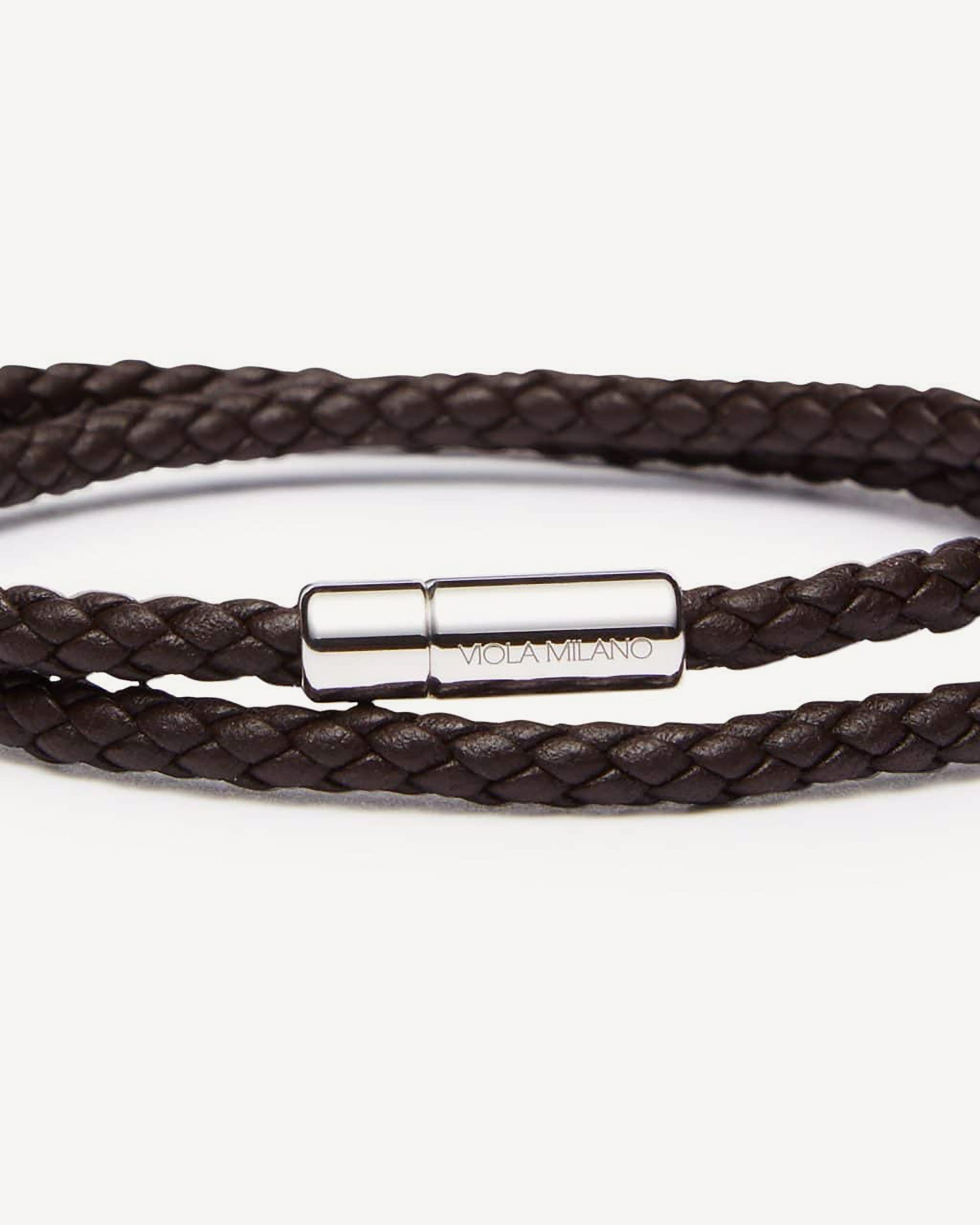 Double Braided Italian Leather bracelet - Brown