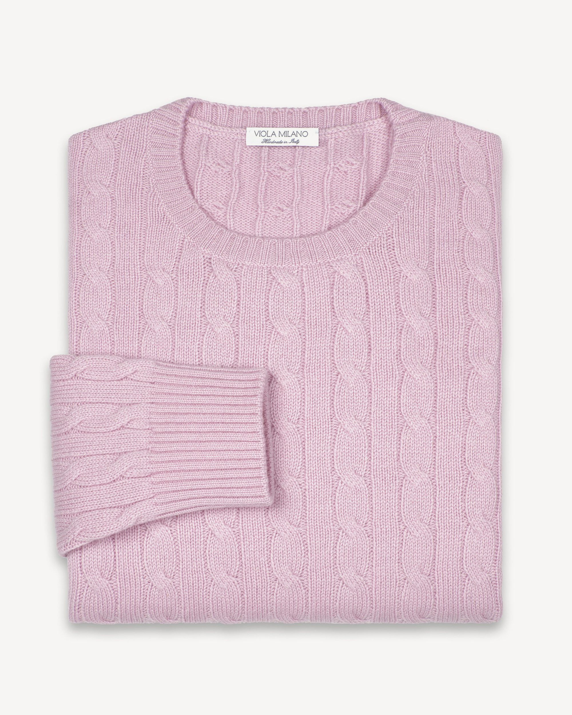 Cable Knit 100% Cashmere Sweater - Pink • Viola Milano