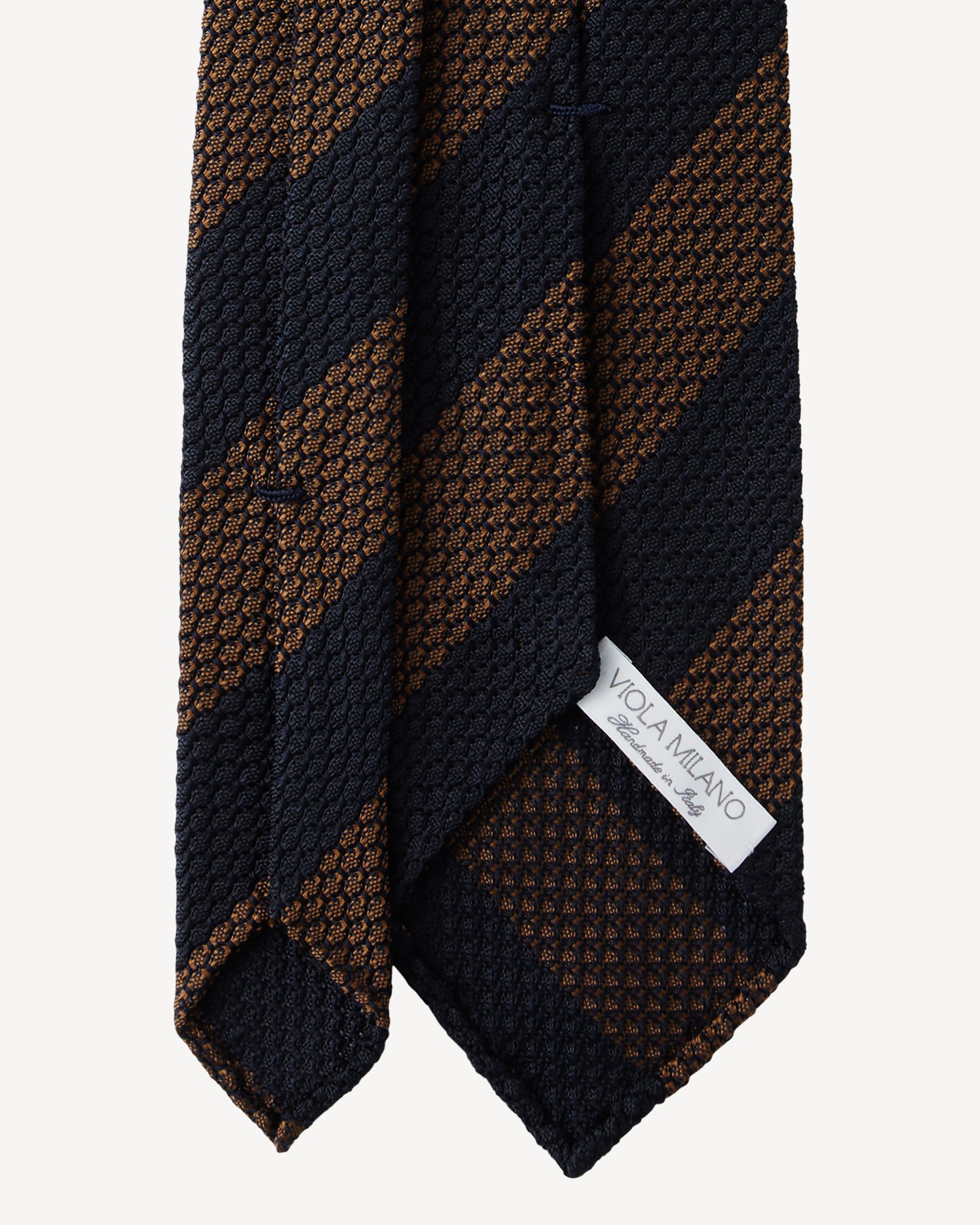 Classic Stripe 3-fold Grenadine Tie - Navy/Brown | Viola Milano