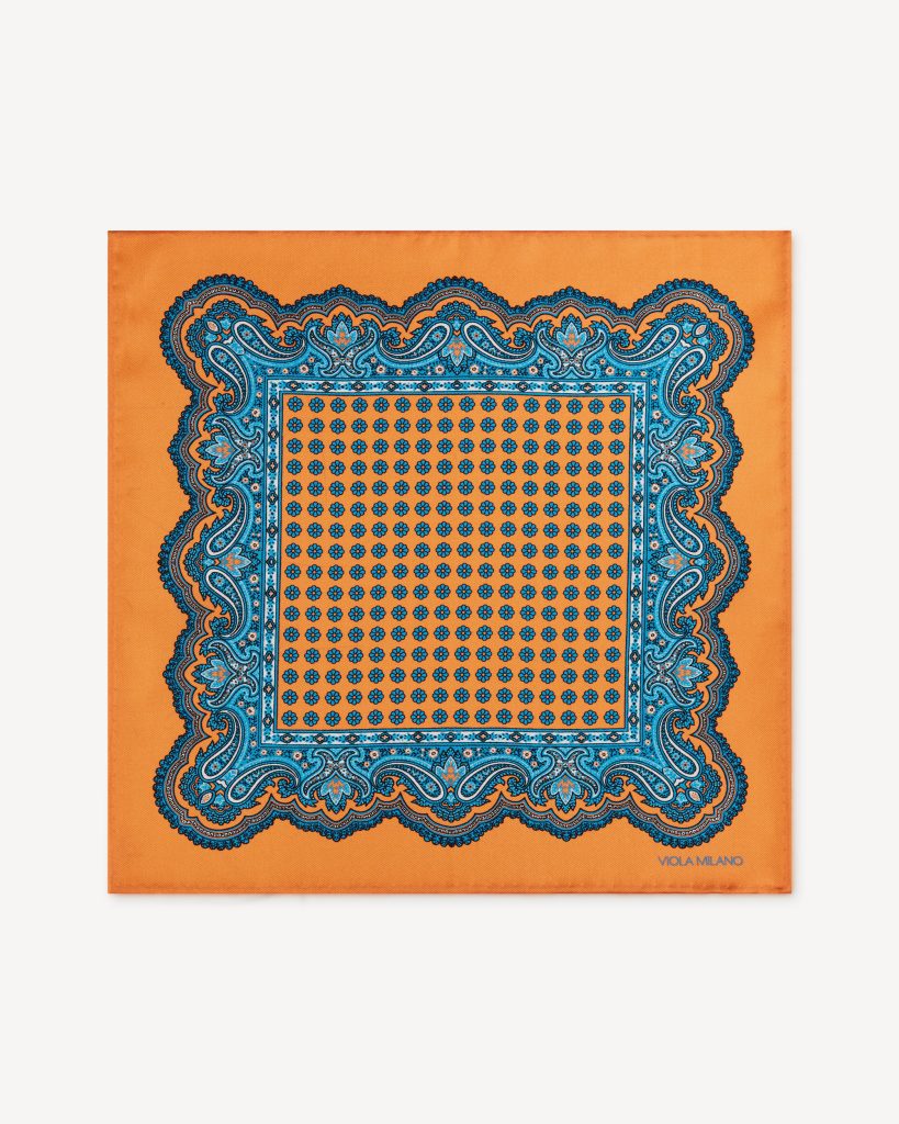 Floral Pattern Printed Solid Silk Pocket Square - Orange • Viola
