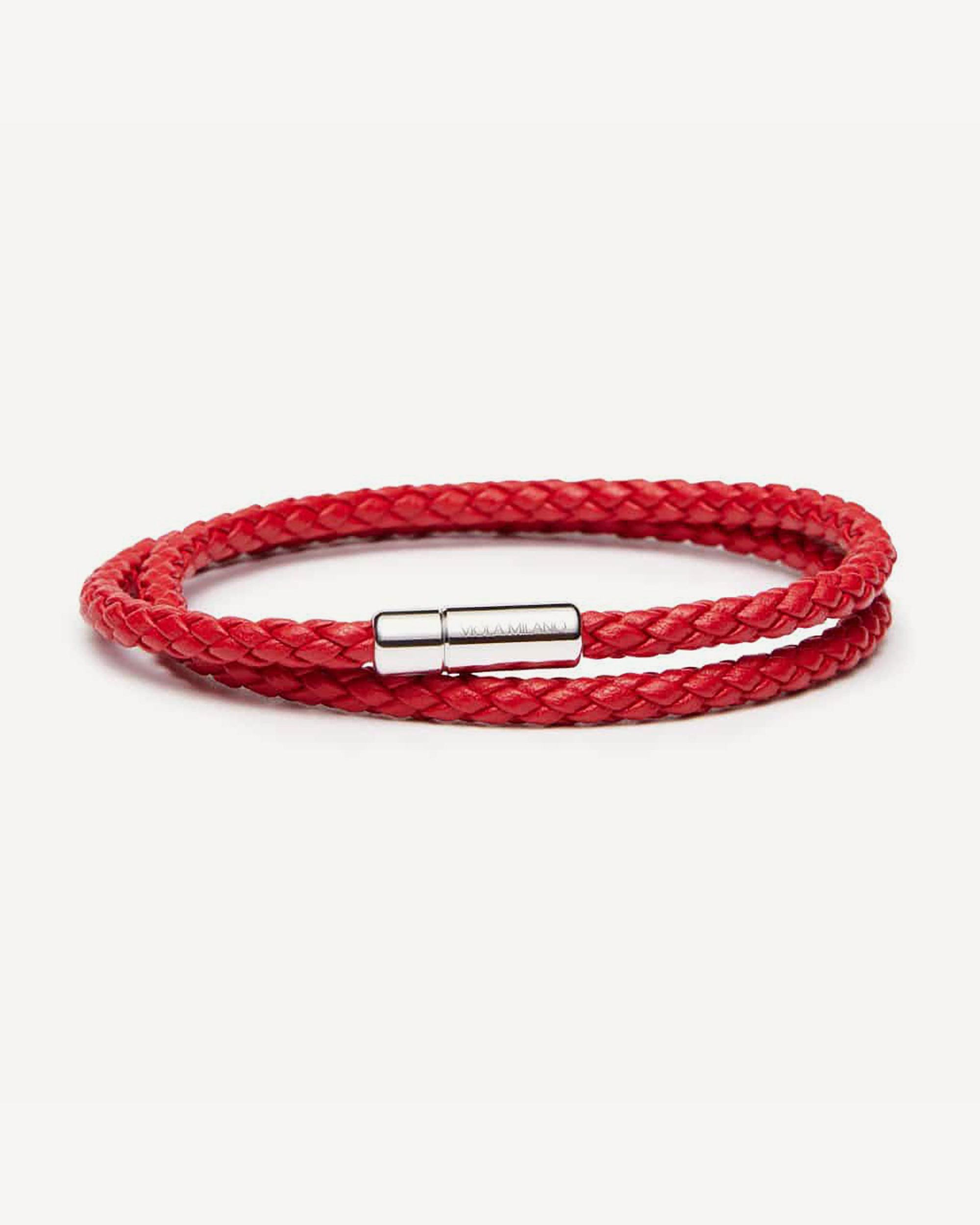 Double Braided Italian Leather bracelet - Red