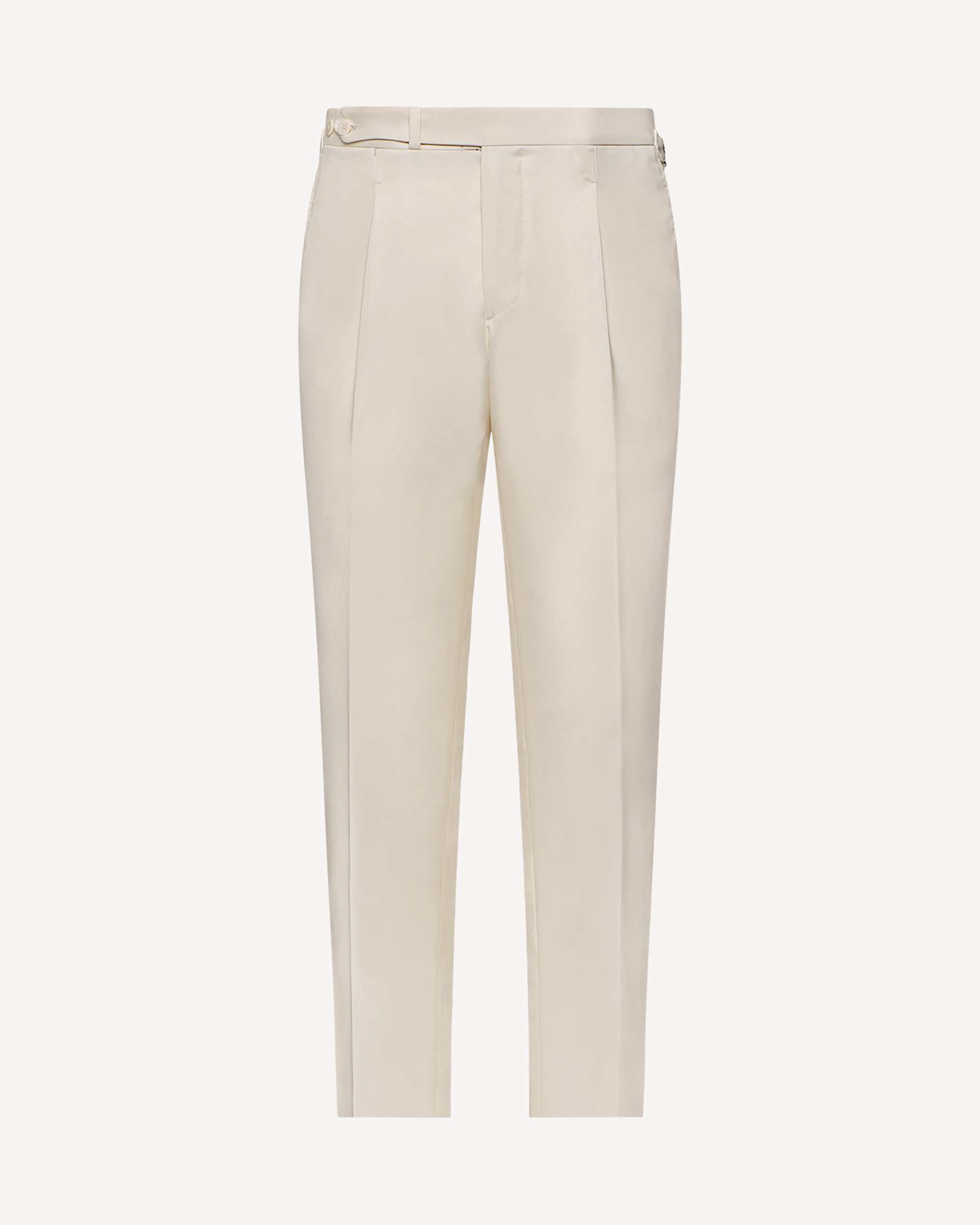 Single Pleated Sartorial Cotton Pants With Side Adjusters - Ivory