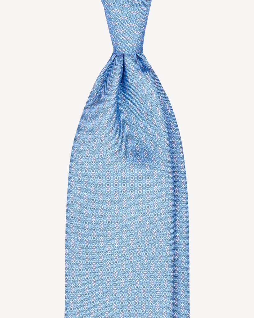 Midnight and navy blue stripes with sky blue micro motif jacquard silk tie