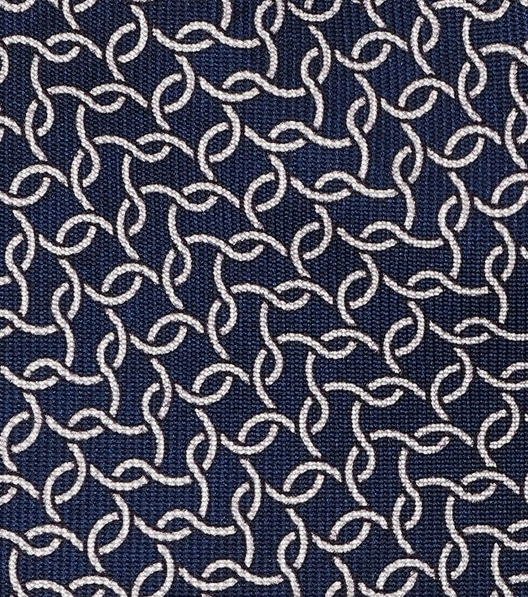 Wave Pattern Selftipped Italian Silk Tie - Navy/White | Viola Milano