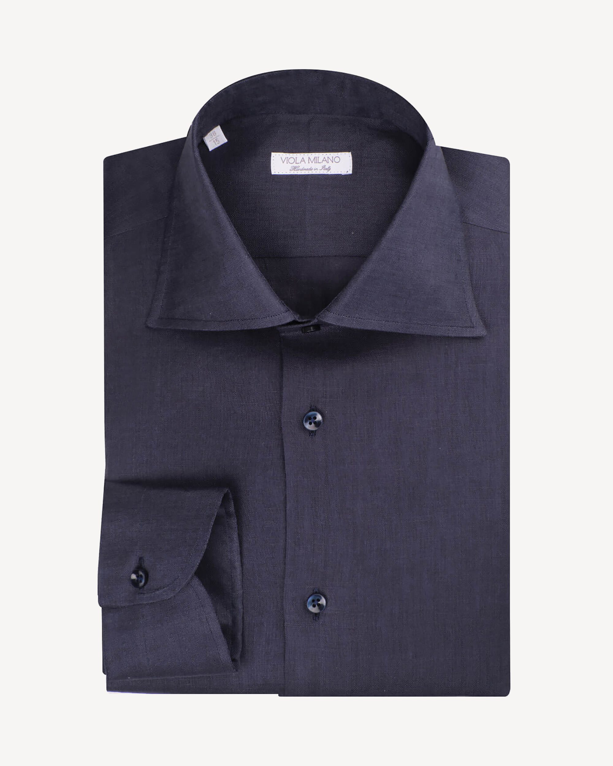 Solid 100% Linen Cut-Away Collar Shirt - Navy | Viola Milano
