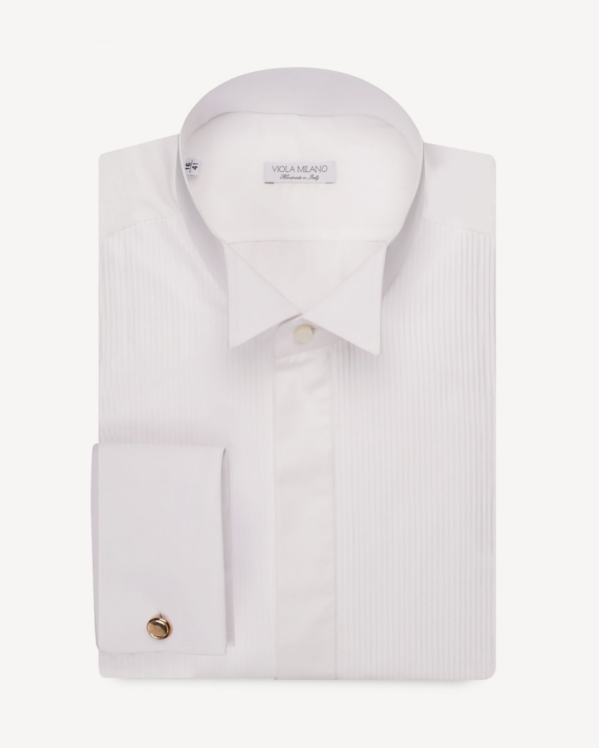 WHITE COTTON DRESS SHIRT WITH WING COLLAR AND DOUBLE CUFFS