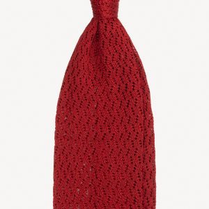 Knitted Zig Zag V-End Pattern Silk Tie - Red