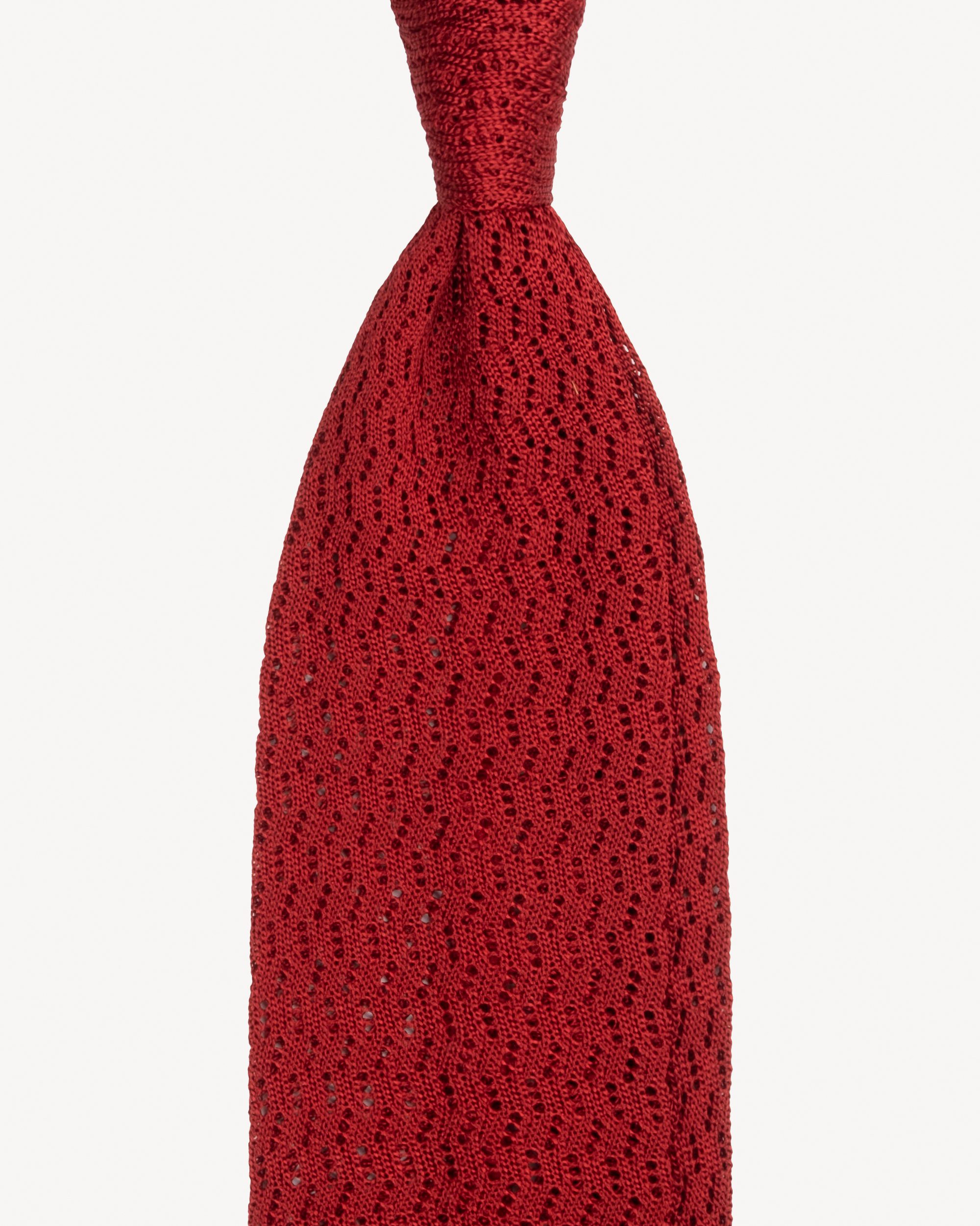 Knitted Zig Zag V-End Pattern Silk Tie - Red