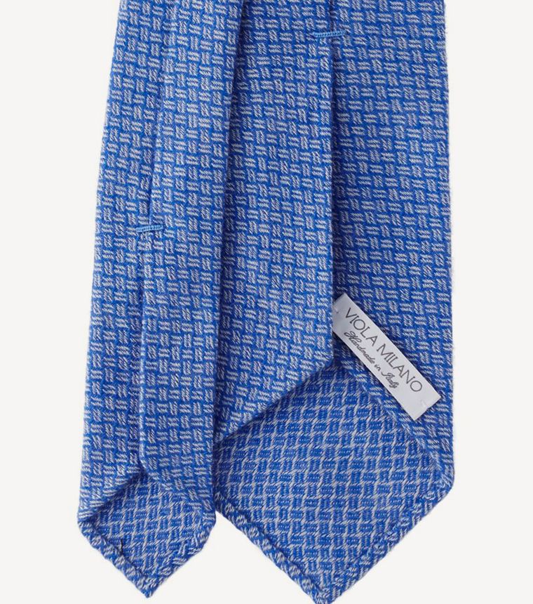 Mosaic Pattern 3-Fold 100% Italian Cashmere Tie - Ice Blue | Viola Milano